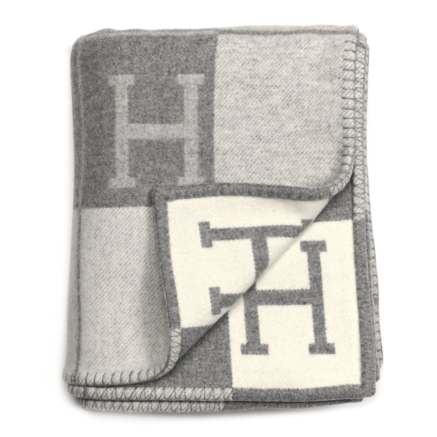 Hermes Wool Cashmere Avalon III Blanket Ecru Gris Clair 2 of 3