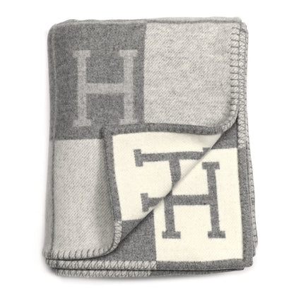 Hermes Wool Cashmere Avalon III Blanket Ecru Gris Clair 2 of 3