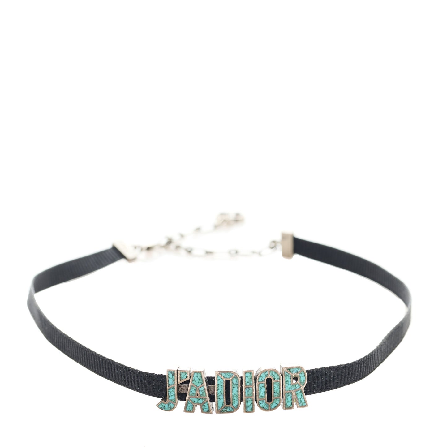 Grosgrain Ribbon Turquoise J'Adior Logo Choker Necklace Black