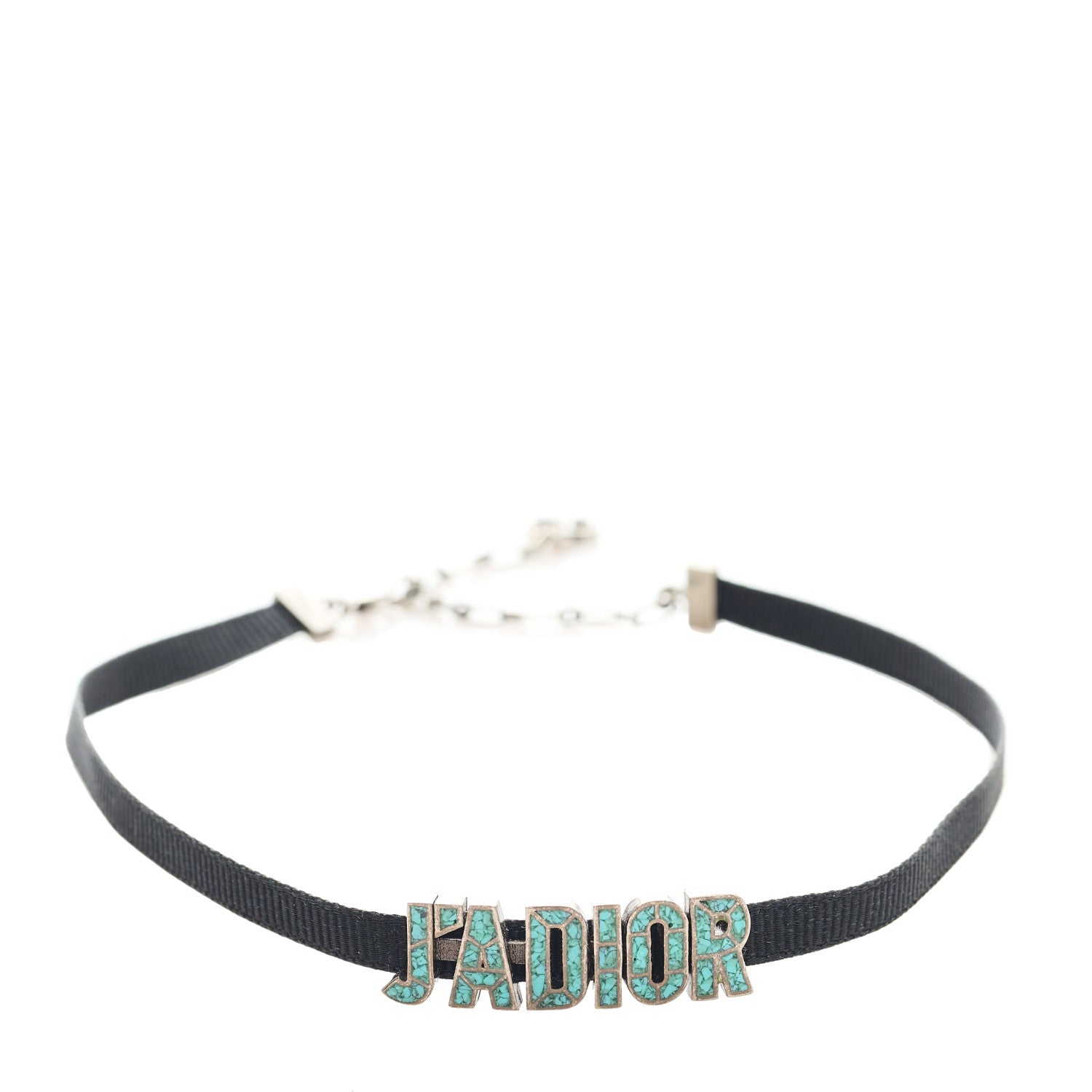 Christian Dior Grosgrain Ribbon Turquoise J'Adior Logo Choker Necklace Black 1 of 4