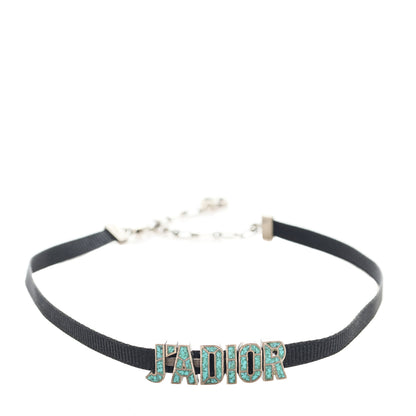Christian Dior Grosgrain Ribbon Turquoise J'Adior Logo Choker Necklace Black 1 of 4