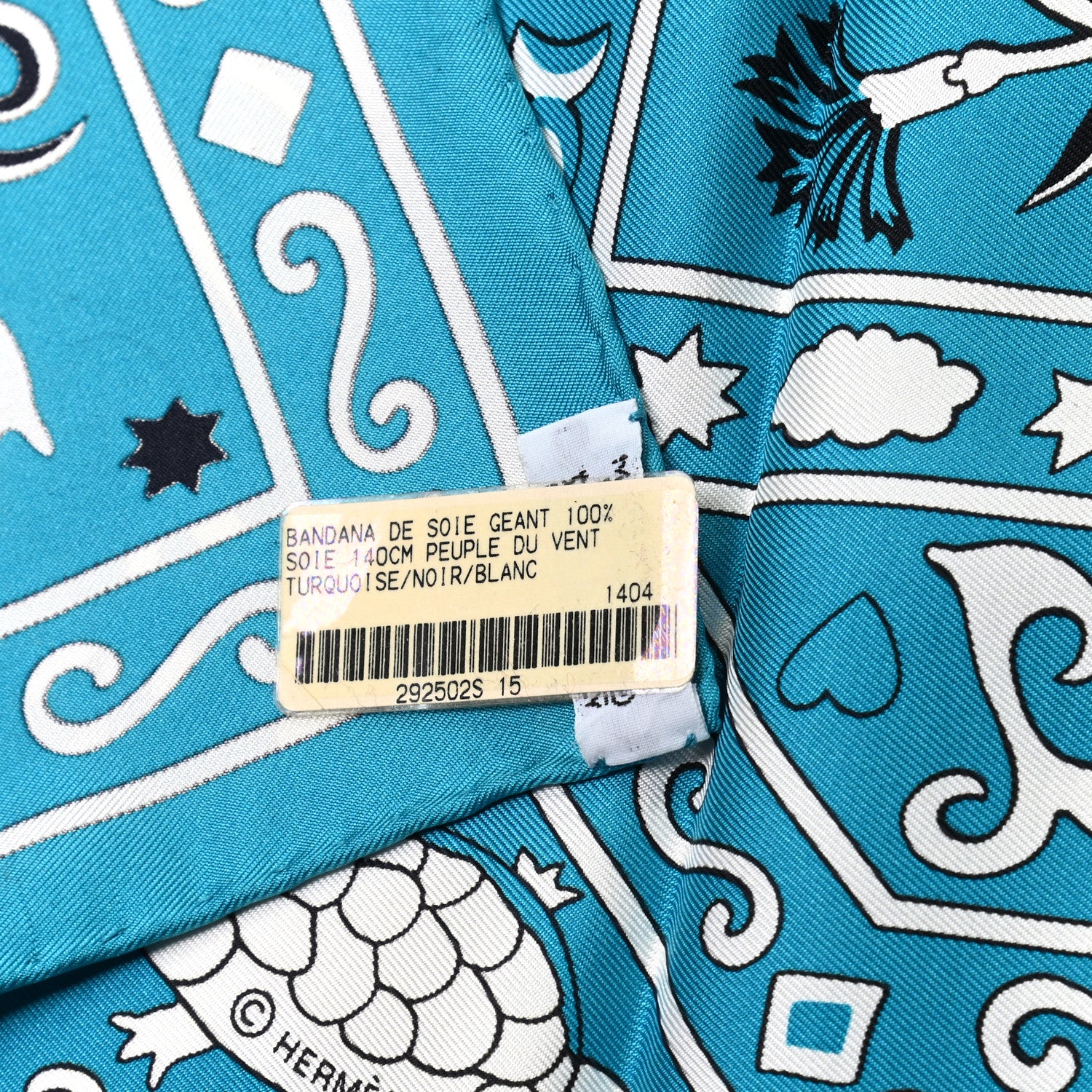 Hermes Silk Peuple Du Vent Bandana Scarf 140 Turquoise Black White 5 of 6