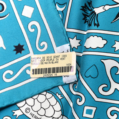 Hermes Silk Peuple Du Vent Bandana Scarf 140 Turquoise Black White 5 of 6