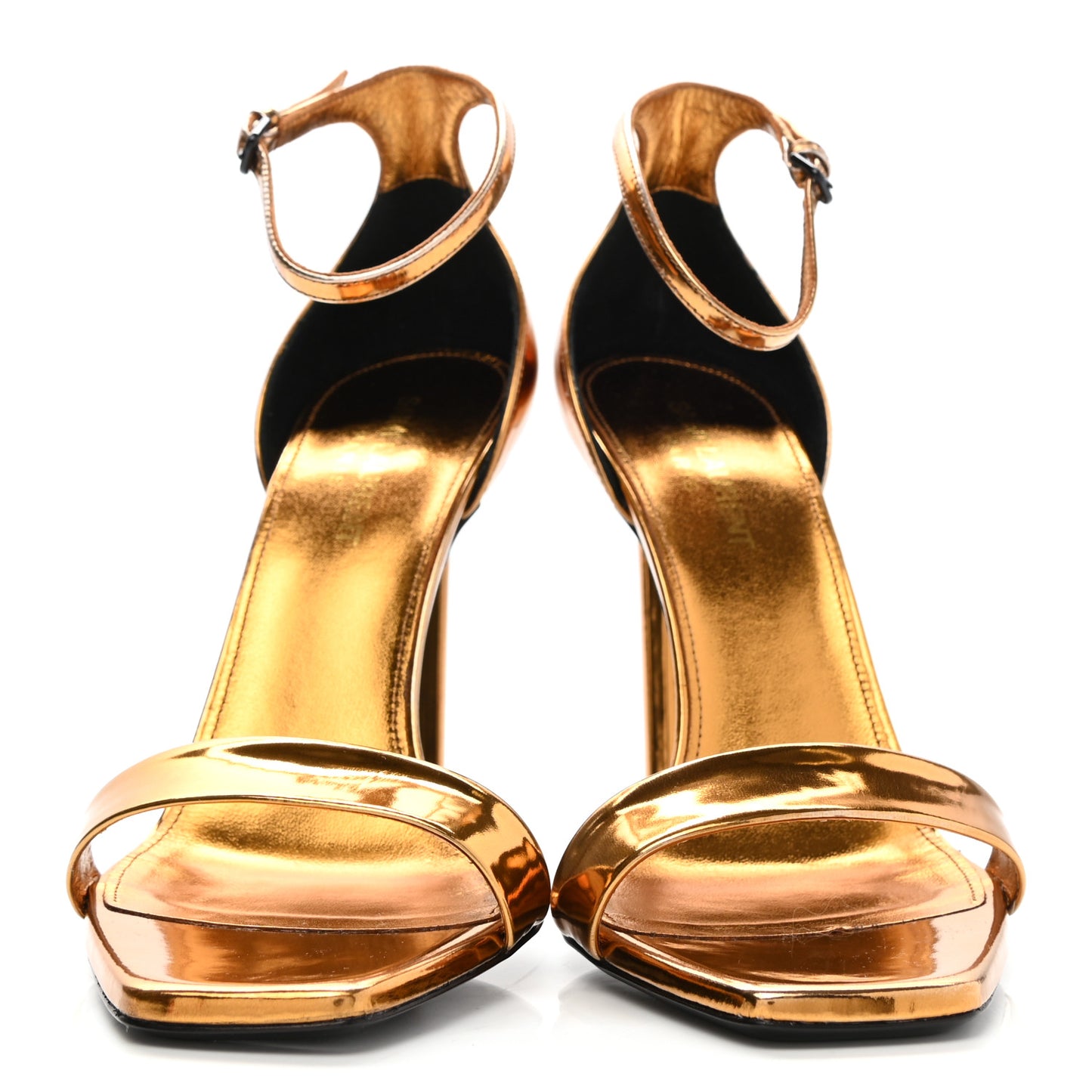 Metallic Lambskin Amber 105 Ankle Strap Sandals 38.5 Egypt Gold