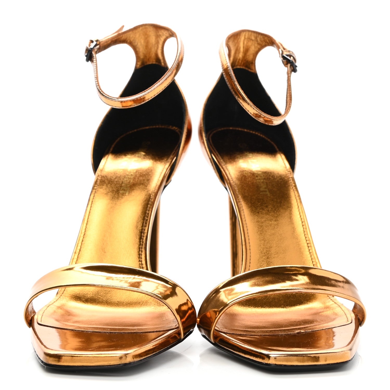 Saint Laurent Metallic Lambskin Amber 105 Ankle Strap Sandals 38.5 Egypt Gold 2 of 12