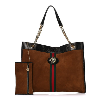 Gucci Suede Patent Large Rajah Chain Tote Nocciola Black 1 of 12