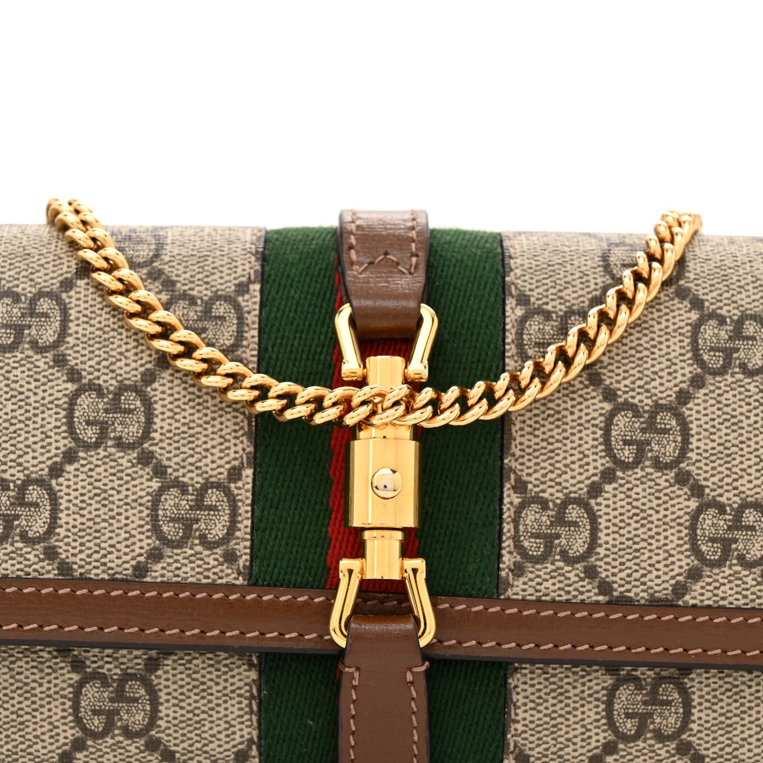 Gucci GG Supreme Monogram Azalea Calfskin Web Jackie 1961 Chain Wallet Beige Ebony Brown Sugar 8 of 12