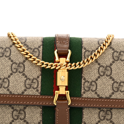 Gucci GG Supreme Monogram Azalea Calfskin Web Jackie 1961 Chain Wallet Beige Ebony Brown Sugar 8 of 12