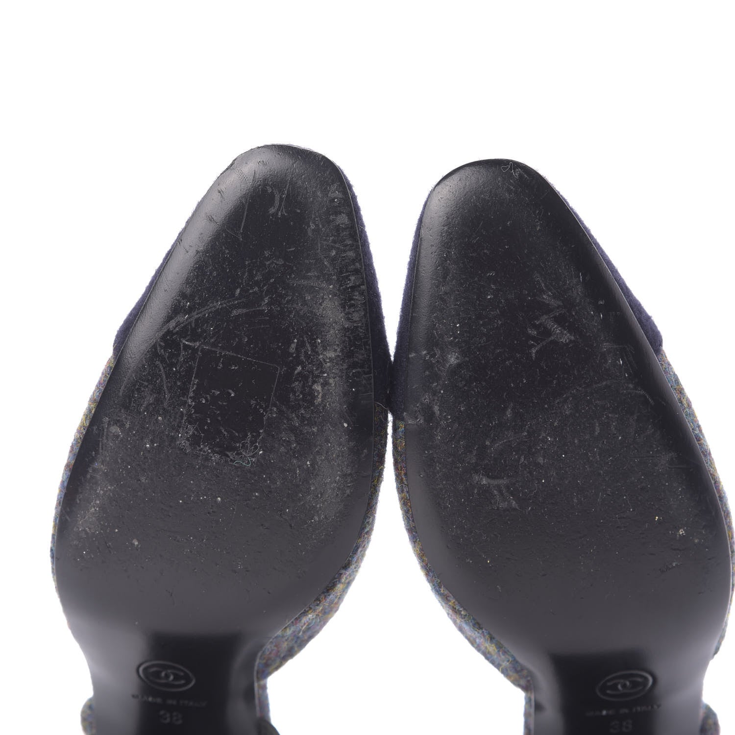 Chanel Wool Cap Toe CC Slingback Pumps 38 Black Dark Grey 10 of 13