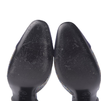 Chanel Wool Cap Toe CC Slingback Pumps 38 Black Dark Grey 10 of 13