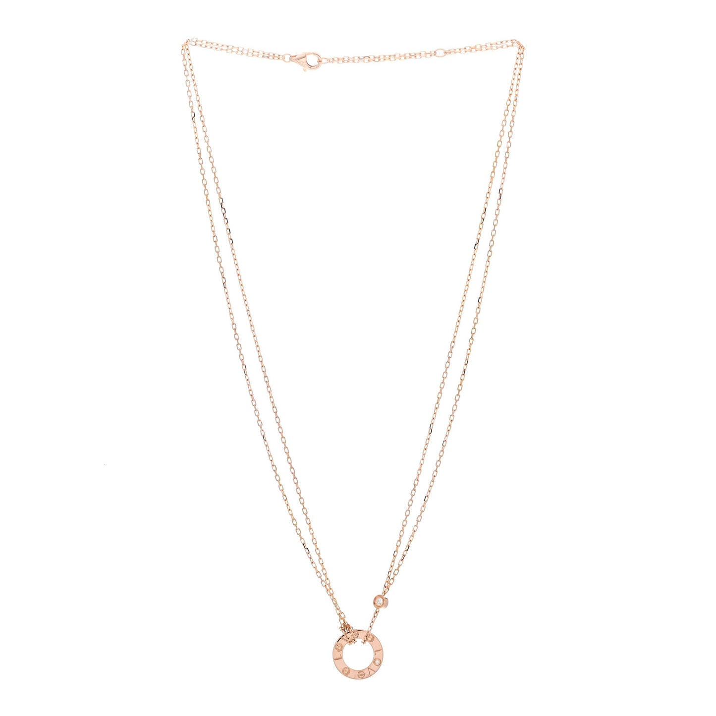 18K Pink Gold 2 Diamond LOVE Necklace