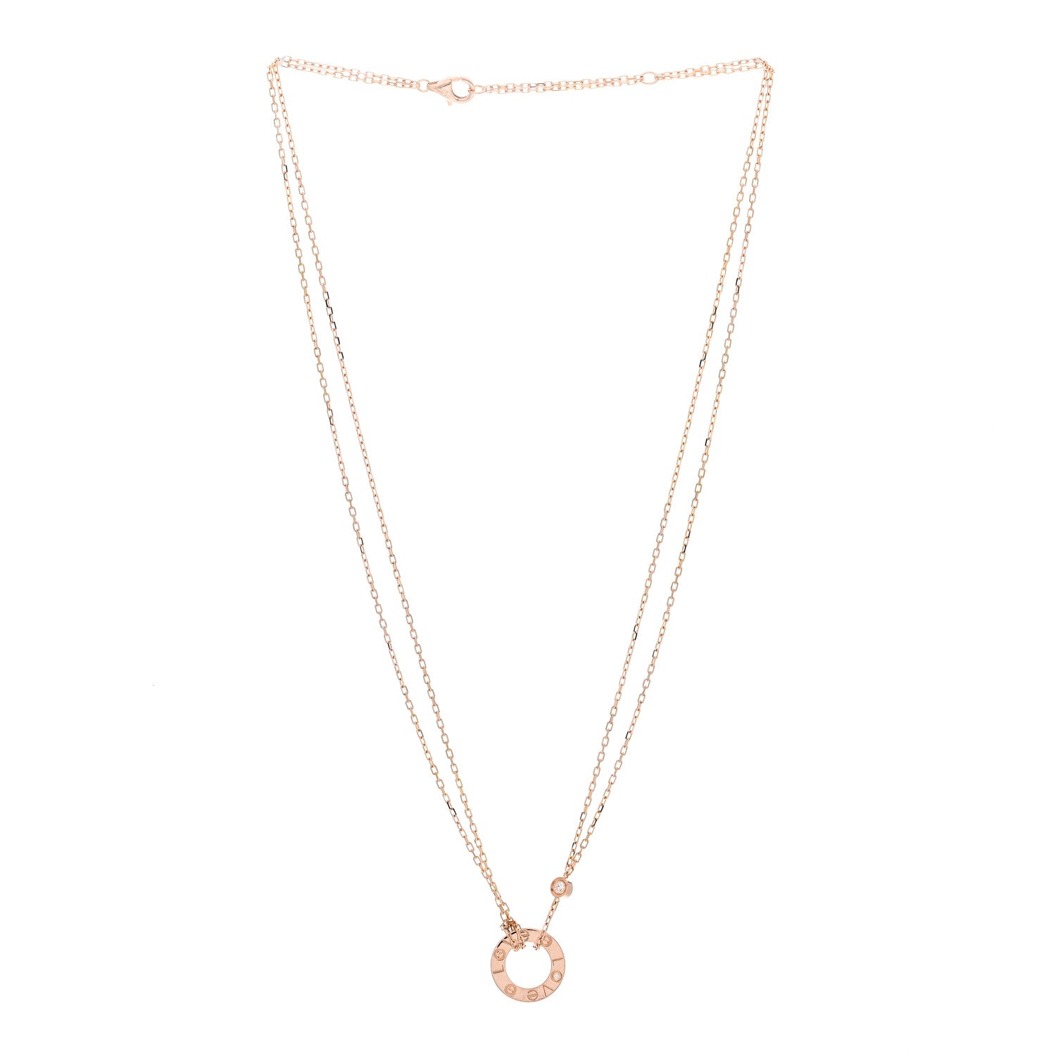 Cartier 18K Pink Gold 2 Diamond LOVE Necklace 3 of 4