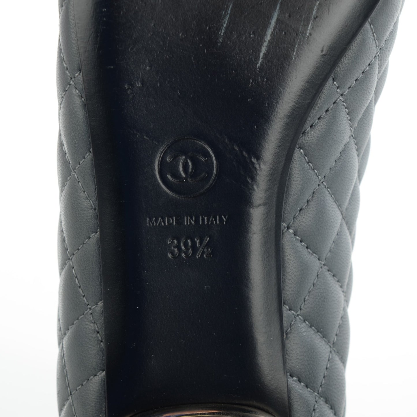 Lambskin Quilted Cap Toe CC Ballerina Flats 39.5 Charcoal Black