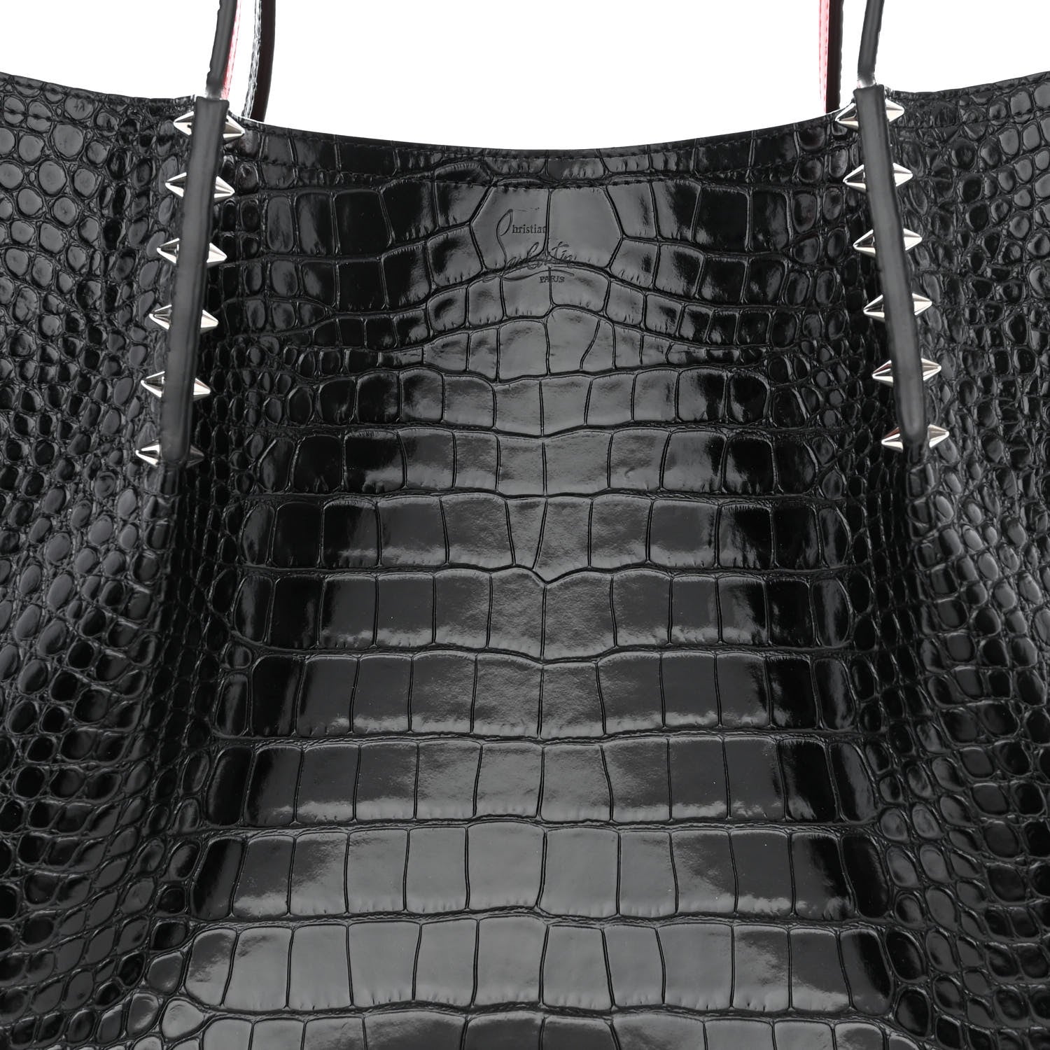 Christian Louboutin Calfskin Crocodile Embossed Spikes Large Cabarock Black 7 of 9