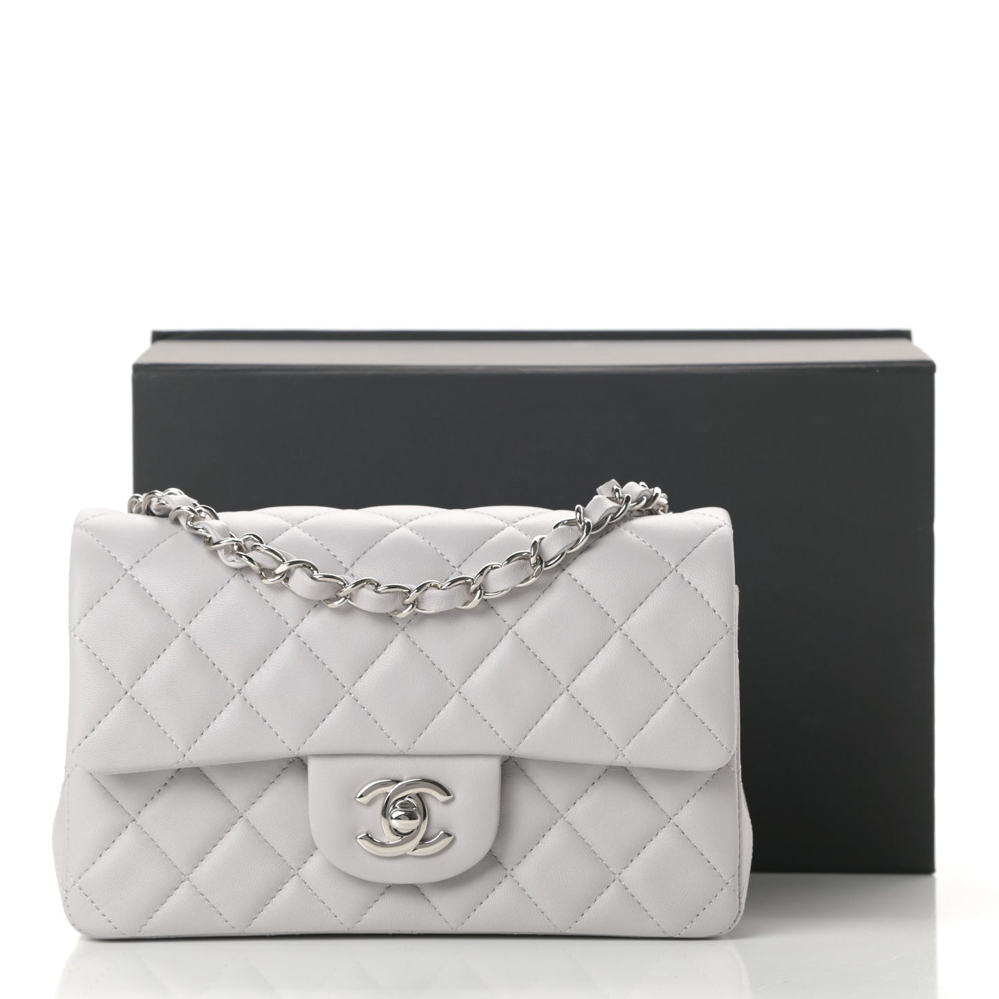 Lambskin Quilted Mini Rectangular Flap Grey
