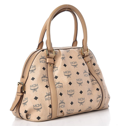 MCM Visetos Vintage Boston Satchel Beige 3 of 9
