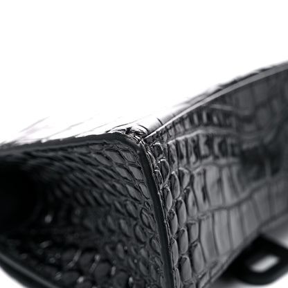 Balenciaga Shiny Calfskin Monochrome Crocodile Embossed Hourglass Top Handle Bag XS Black 14 of 15