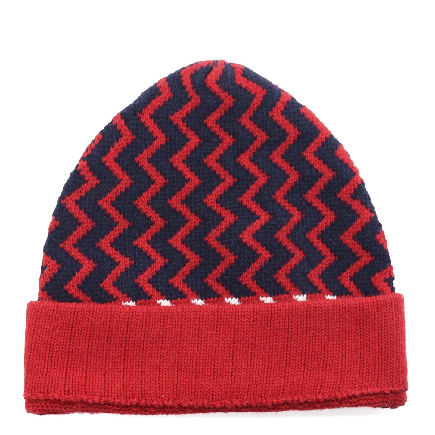 Wool Tricot Zaggede Beanie Hat M Red Blue