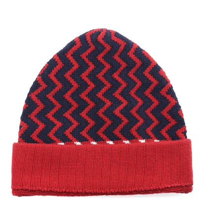 Gucci Wool Tricot Zaggede Beanie Hat M Red Blue 3 of 7
