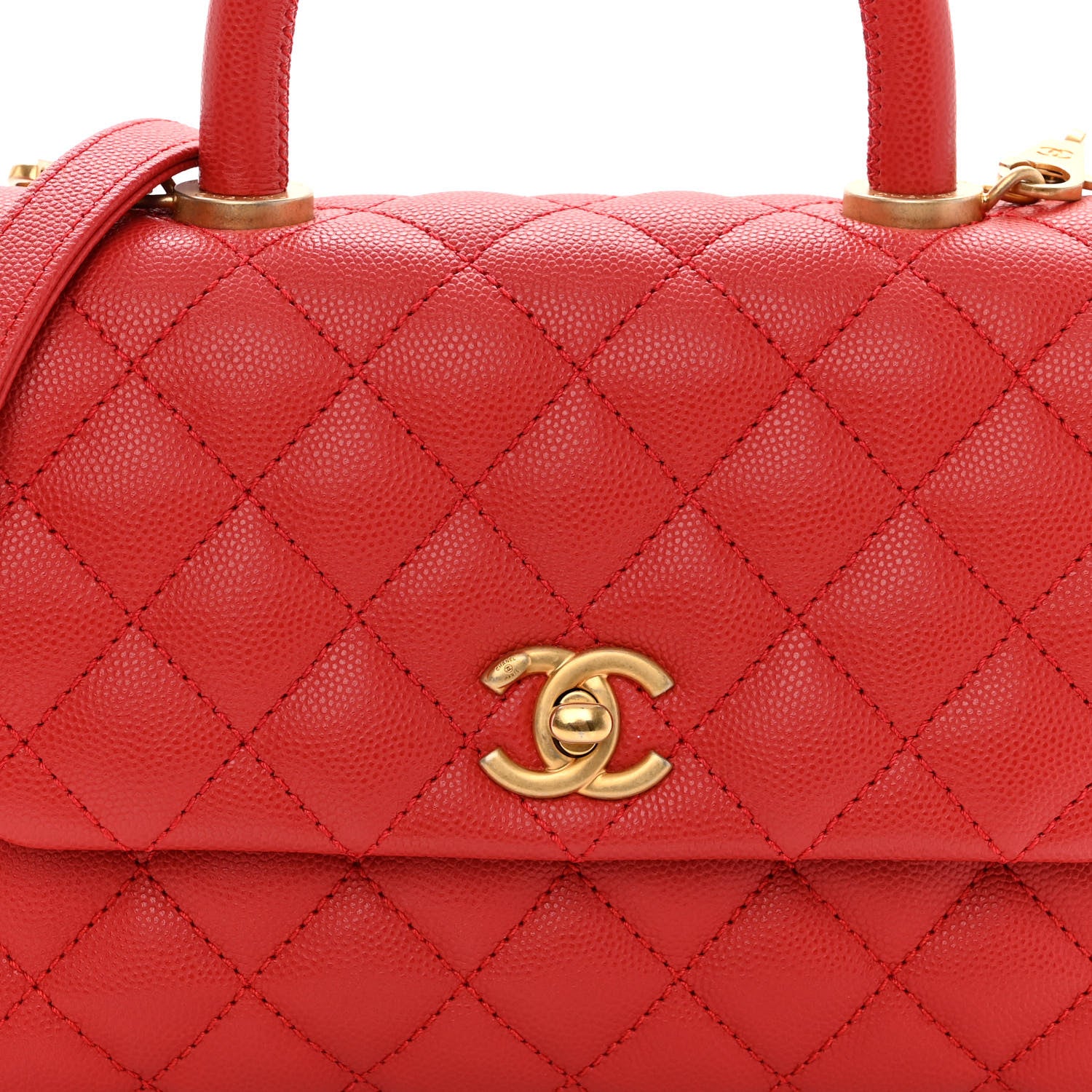 Chanel Caviar Quilted Mini Coco Handle Flap Red 7 of 10