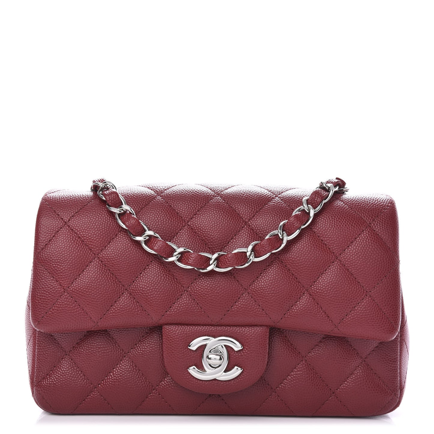 Caviar Quilted Mini Rectangular Flap Dark Red