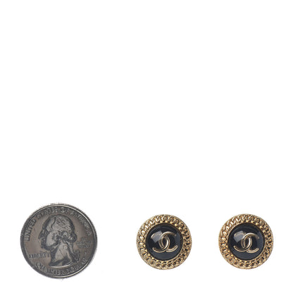 Chanel Resin CC Chain Round Earrings Gold Black 2 of 4
