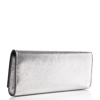 Saint Laurent Metallic Calfskin Lizard Printed Lutetia Flap Clutch Silver 2 of 9