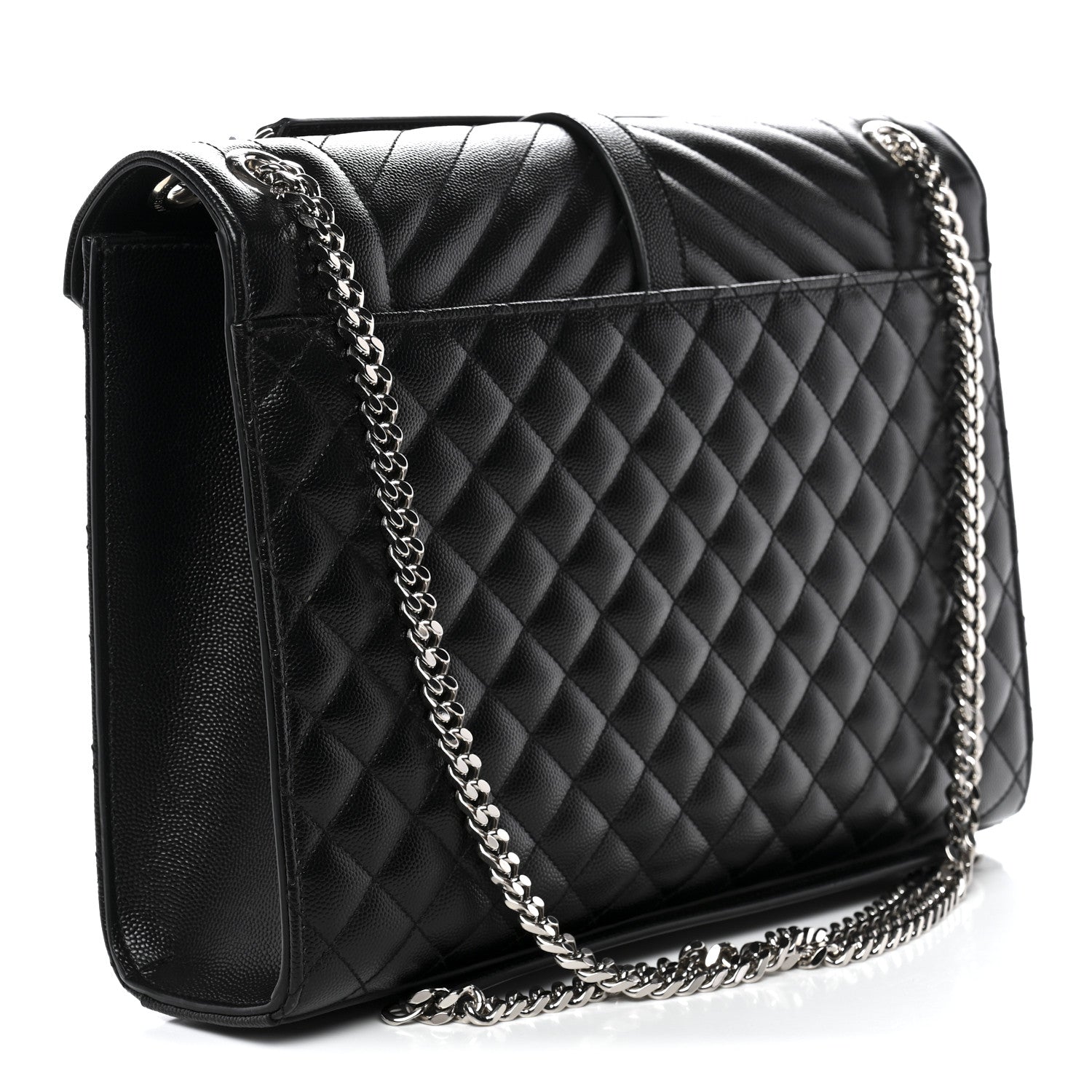 Saint Laurent Grain De Poudre Textured Mixed Matelasse Large Triquilt Monogram Satchel Black 3 of 11