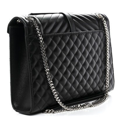 Saint Laurent Grain De Poudre Textured Mixed Matelasse Large Triquilt Monogram Satchel Black 3 of 11