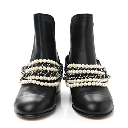 Chanel Calfskin Pearl Cap Toe Short Boots 37 Black 2 of 10