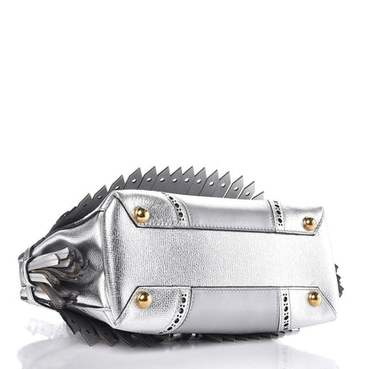 Burberry Metallic Calfskin Broguing Small Banner Tote Silver 4 of 8