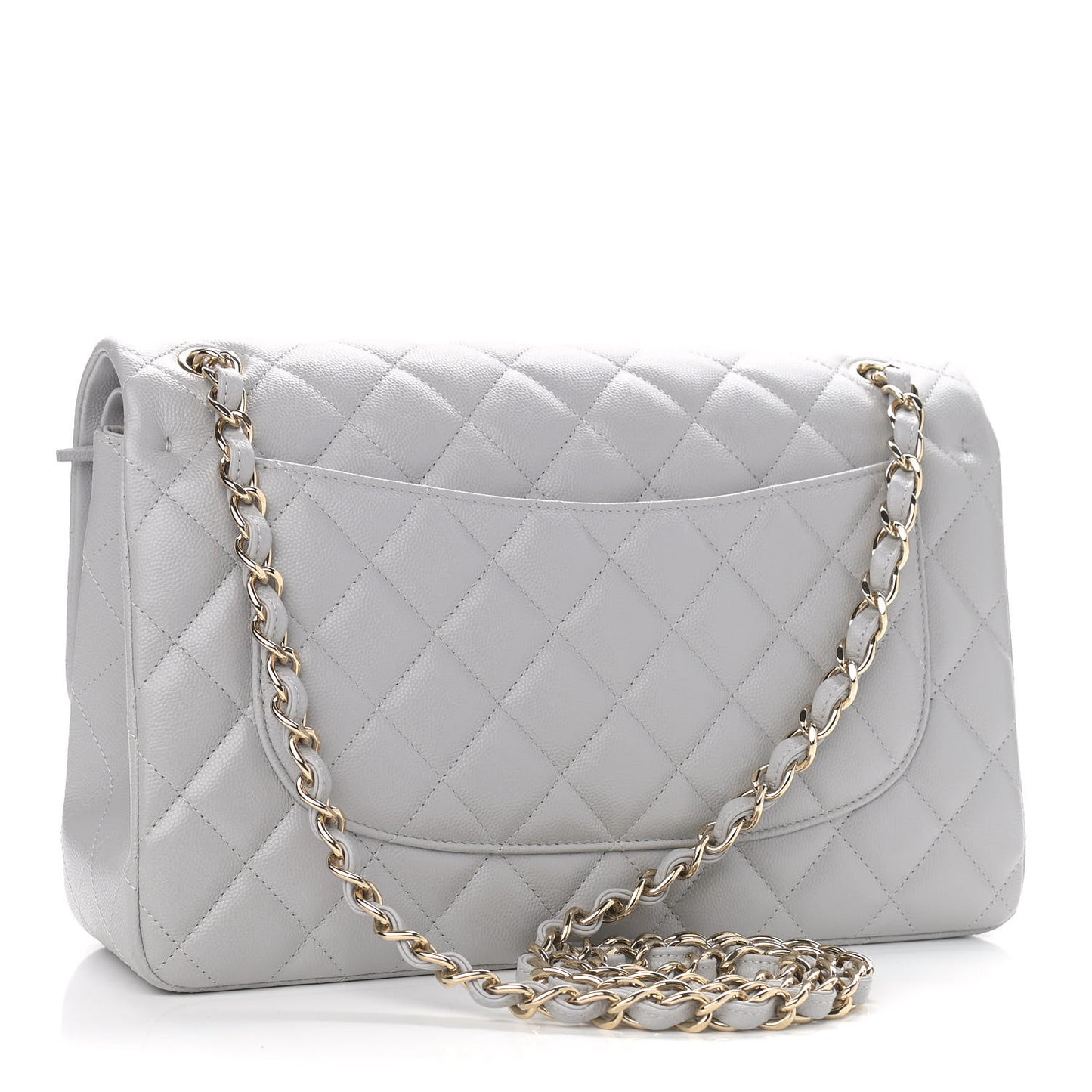 Caviar Quilted Jumbo Double Flap Light Grey