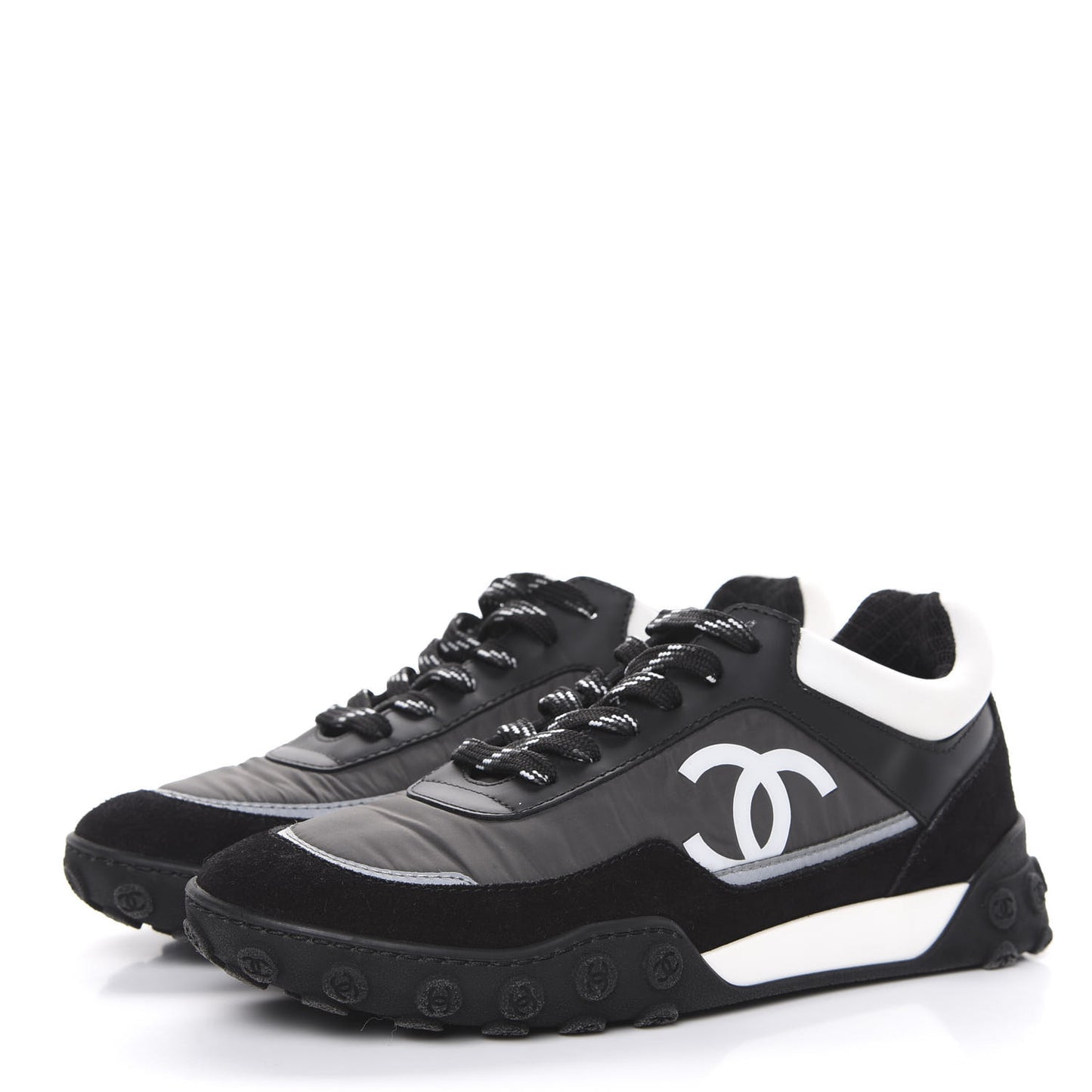 Nylon Calfskin Suede CC Sneakers 36 Grey Black White