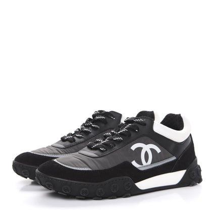 Chanel Nylon Calfskin Suede CC Sneakers 36 Grey Black White 3 of 8