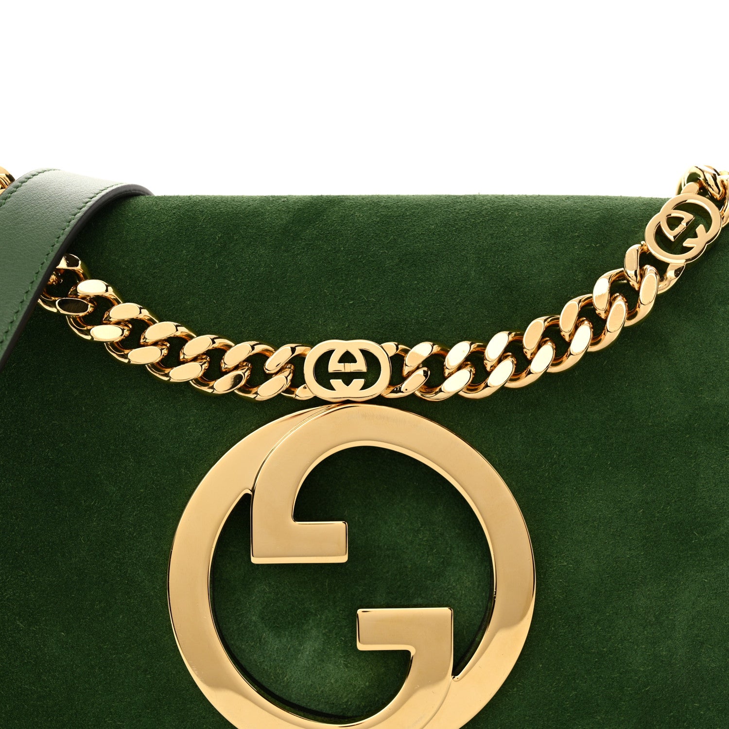 Gucci Suede Talco Roxy Calfskin Blondie Chain Shoulder Flap Bag Cash Green 8 of 10