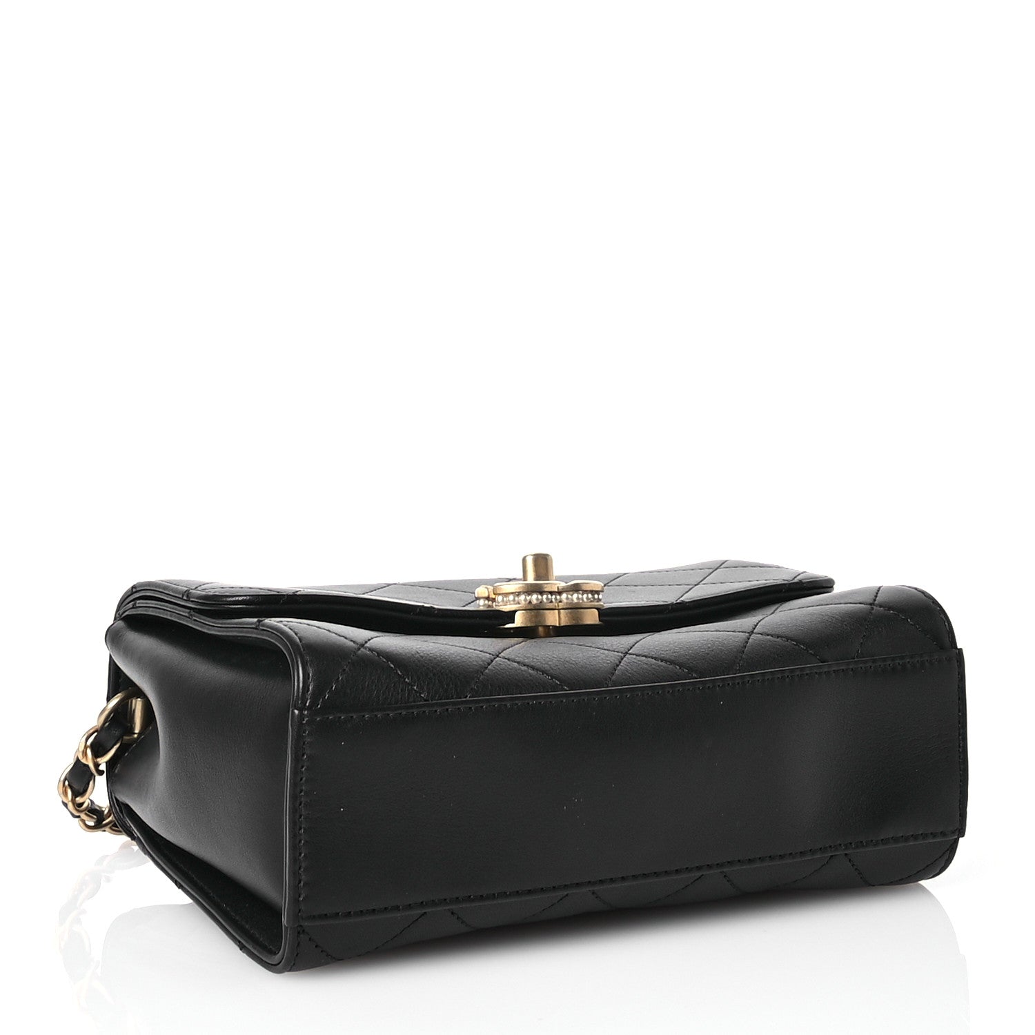 Chanel Lambskin Stitched Pearl Logo Top Handle Flap Black 4 of 12
