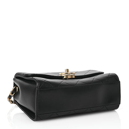 Chanel Lambskin Stitched Pearl Logo Top Handle Flap Black 4 of 12