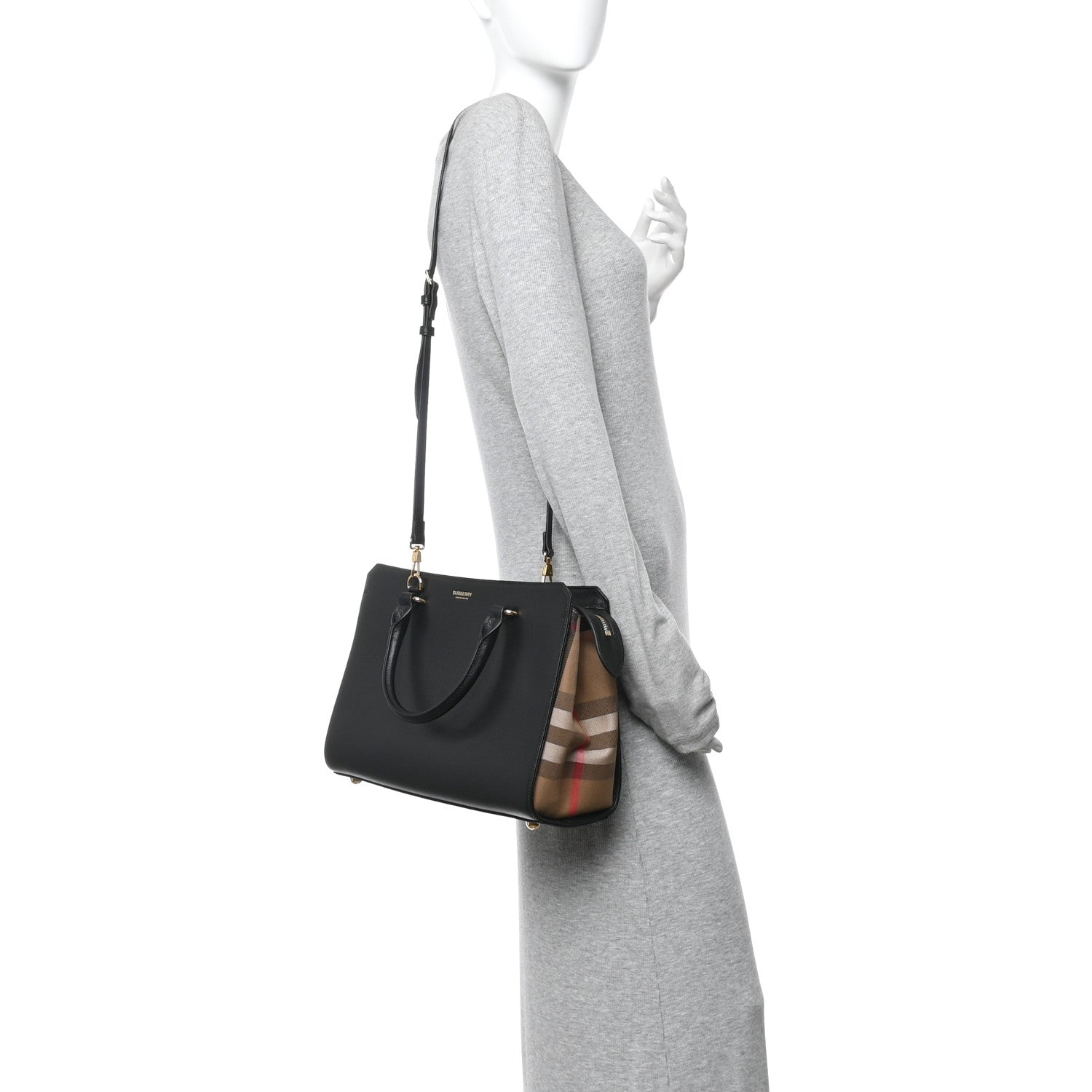 Burberry Calfskin Mega Check Small Banwell Tote Black 1839679