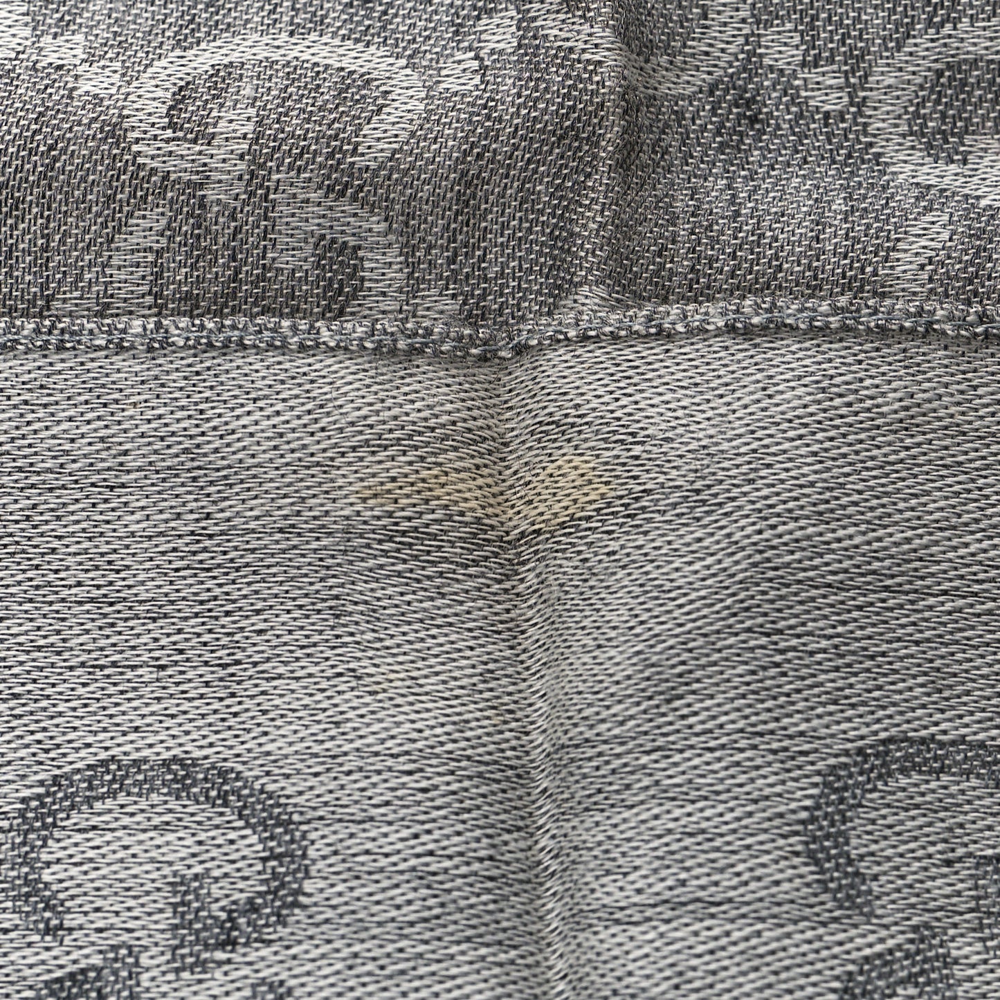 Wool Silk Monogram Fringe Scarf Grey