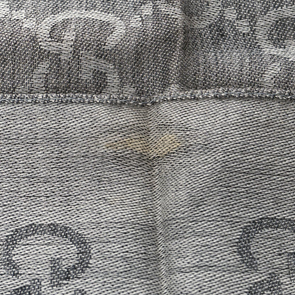 Gucci Wool Silk Monogram Fringe Scarf Grey 6 of 6