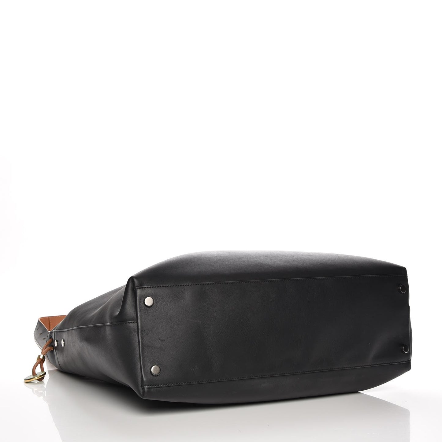 Calfskin Fisherman Hook Drawstring Hobo Bag Black