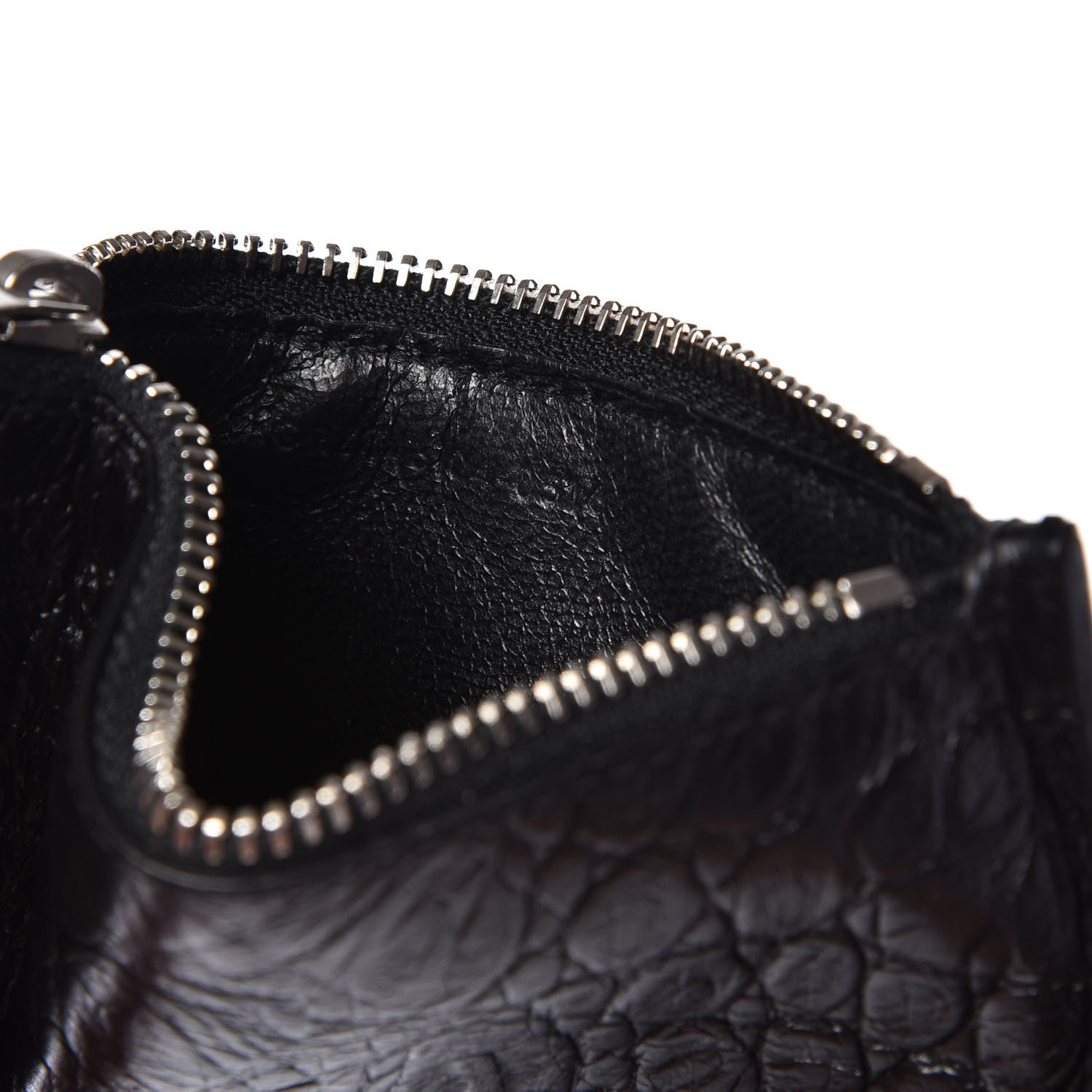 Saint Laurent Calfskin Crocodile Embossed 5 Fragments Zip Card Case Black 7 of 8