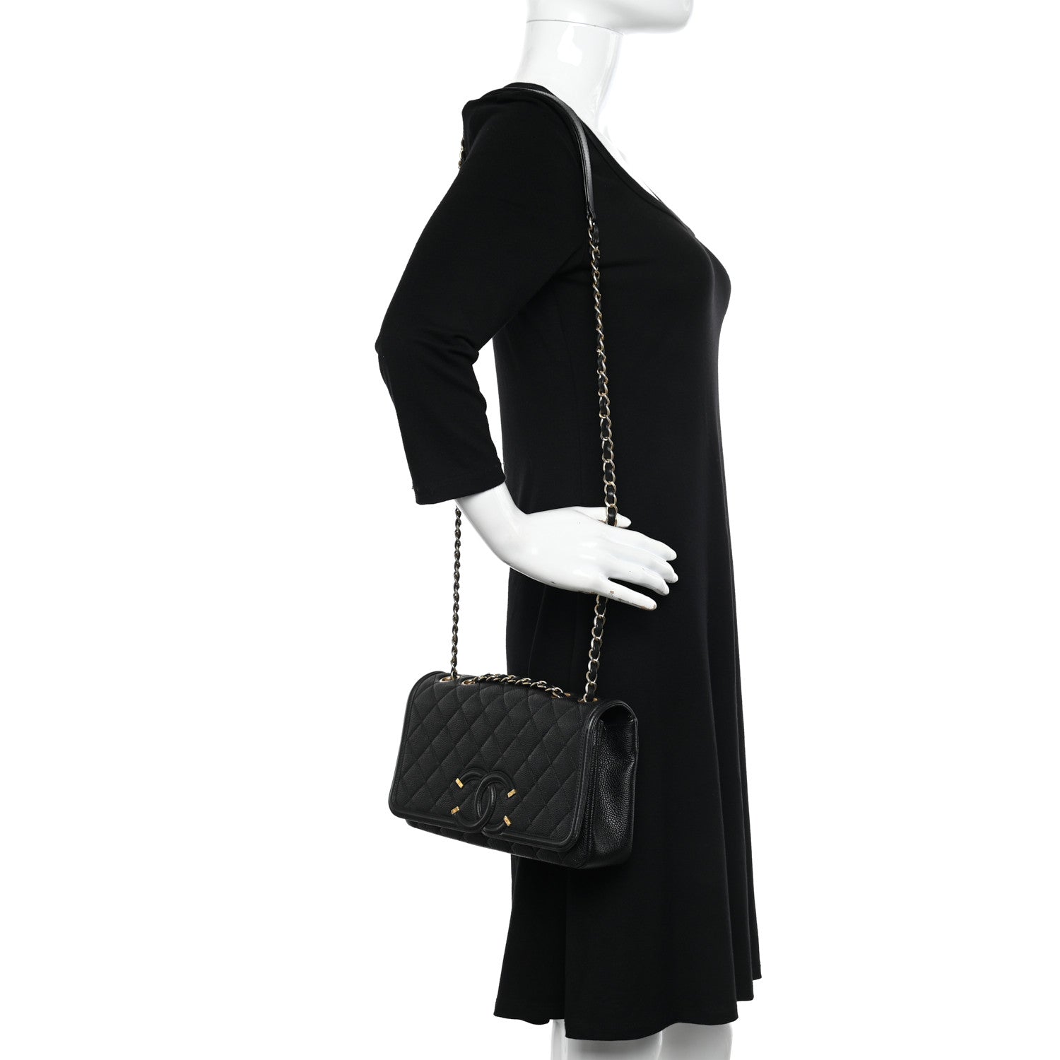 Chanel Caviar Quilted Medium CC Filigree Flap Black 2 of 11