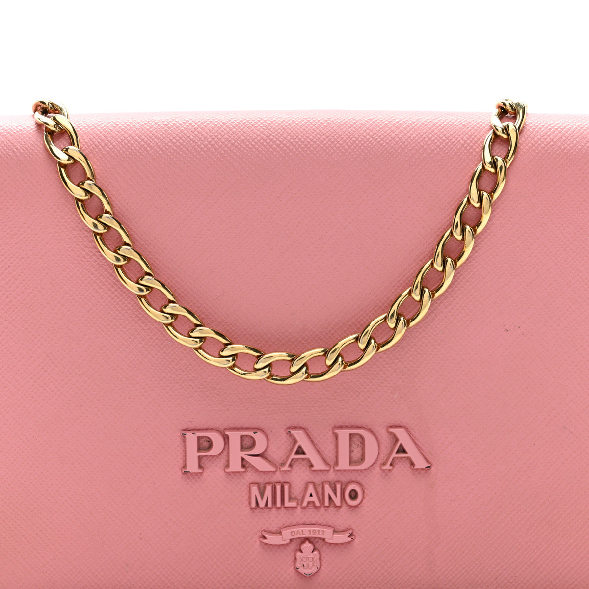 Saffiano Lux Monochrome Chain Wallet Begonia