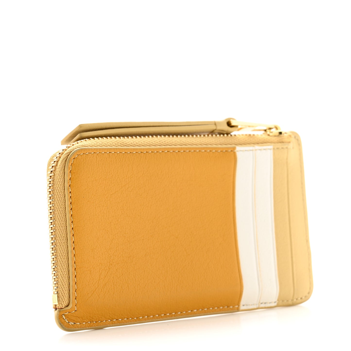 Calfskin Puzzle Colorblock Coin Card Holder Sunflower Soft White Dark Butter
