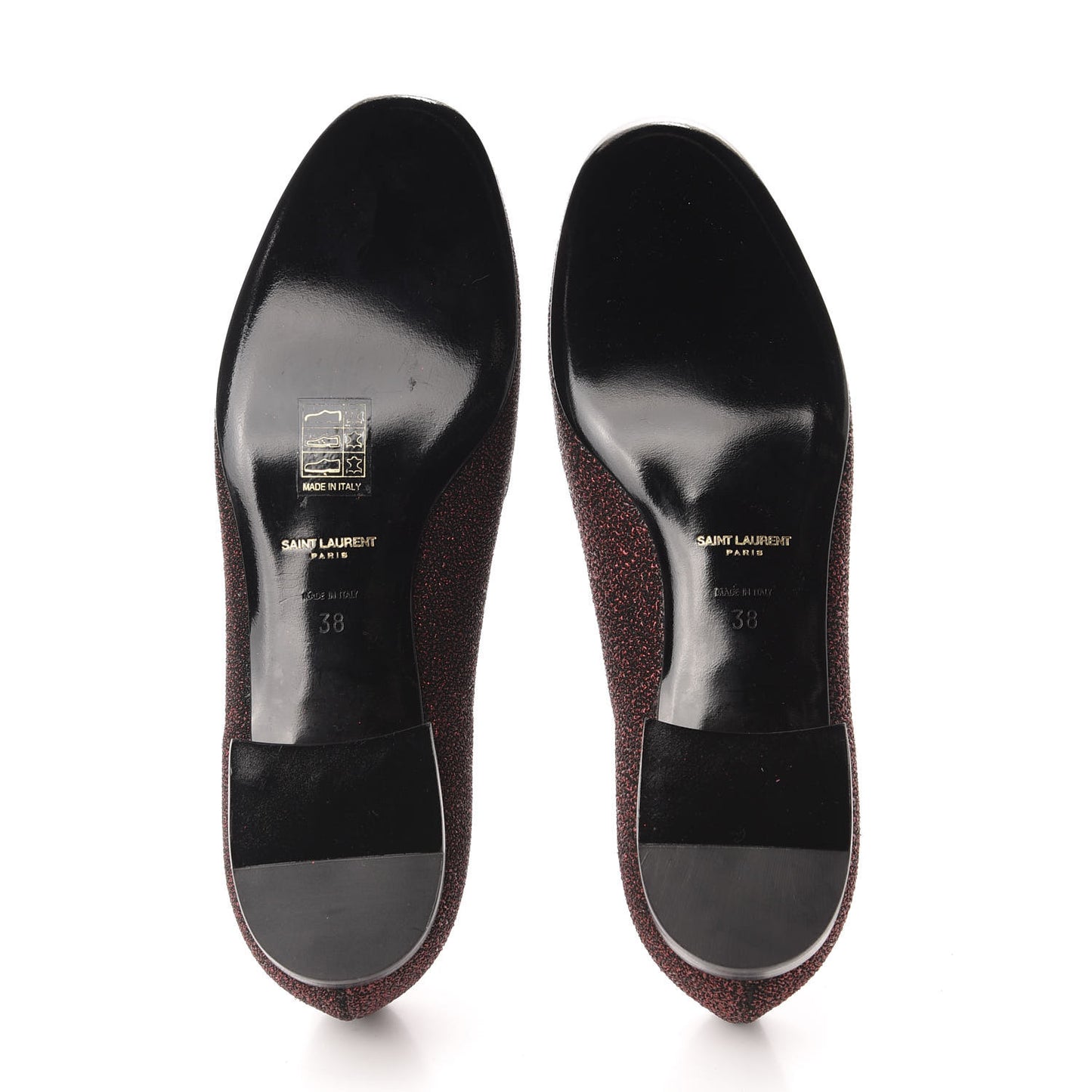 Metallic Calfskin Smoking Slipper Flat Loafers 38 Red Glitter