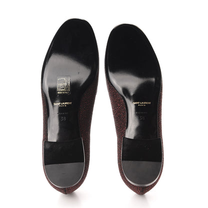 Saint Laurent Metallic Calfskin Smoking Slipper Flat Loafers 38 Red Glitter 6 of 9