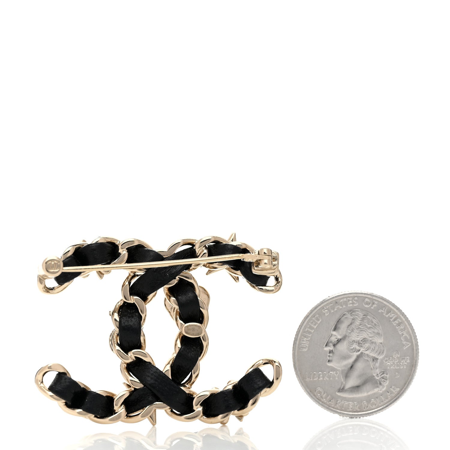 Chanel Lambskin Pearl Strass Sergeant Chanel Brooch Black Gold 2 of 4