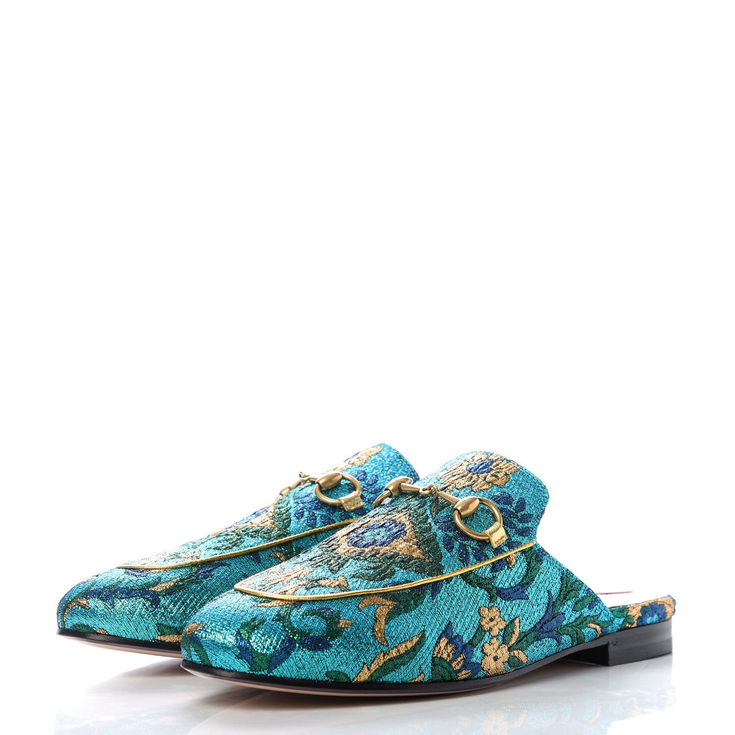 Iridescent Brocade Womens Princetown Slippers 35.5 Azure Multicolor Oro