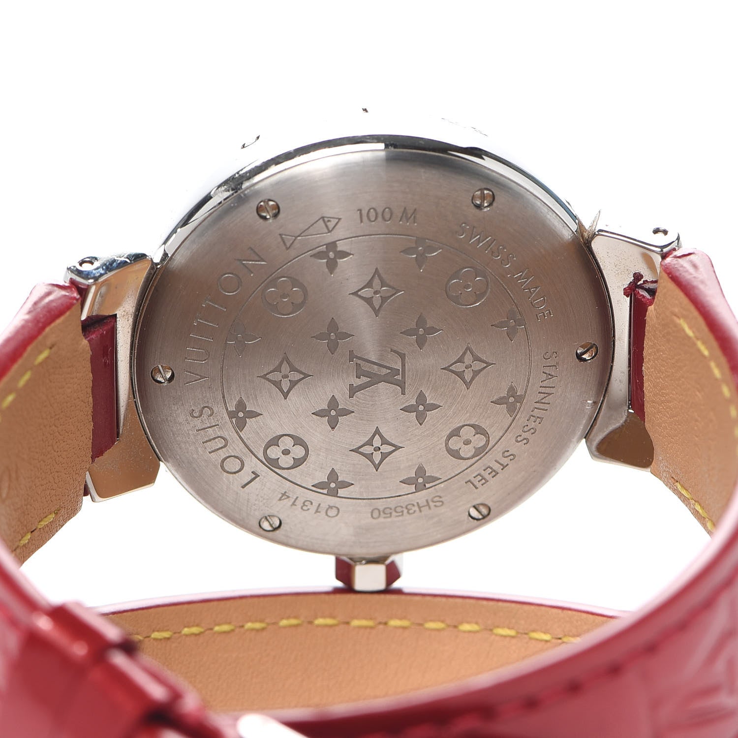 Louis Vuitton Stainless Steel Vernis Diamond 34mm Tambour Heart Quartz Watch Red 4 of 5